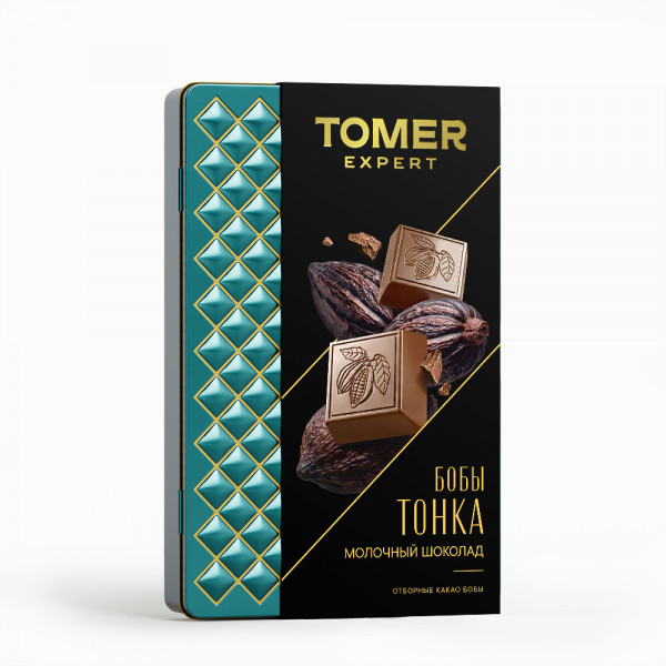 №1 Фабрика Томер металлический бокс Молочный шоколад БОБЫ ТОНКА , 90г в Свободном