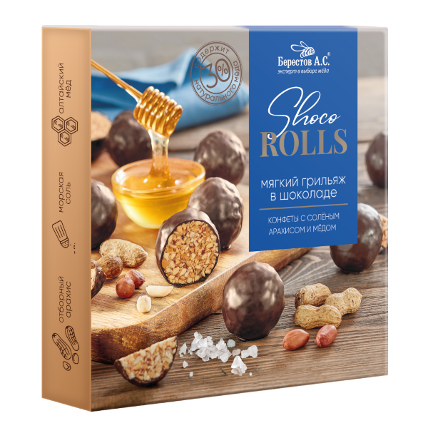 №2 Берестов Shoco Rolls конфеты с арахисом, солью и медом, 135г   в Свободном