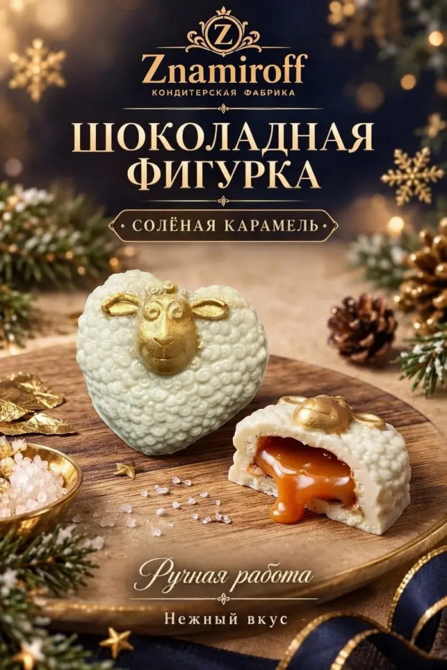  Шоколад фигурный "Овечка-сердечко" белый шоколад с начинкой солёная карамель(блок 5шт по 70г) в Свободном
